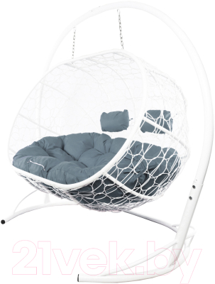 Диван подвесной M-Group Лежебока / 11180109 (с белым ротангом/серая подушка) - фото