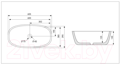 Умывальник Abber Rechteck AC2206MB (черный матовый)