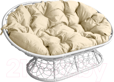 Диван садовый M-Group Мамасан / 12110101 (белый ротанг/бежевая подушка) - фото