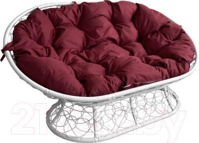 Диван садовый M-Group Мамасан / 12110102 (белый ротанг/бордовая подушка) - фото