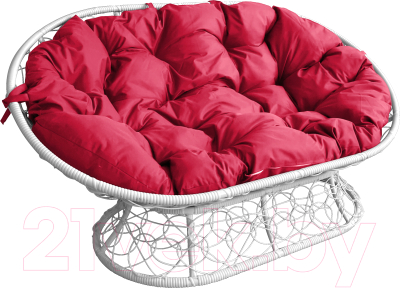 Диван садовый M-Group Мамасан / 12110106 (белый ротанг/красная подушка) - фото