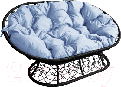 Диван садовый M-Group Мамасан / 12110409 (черный ротанг/серая подушка) - фото