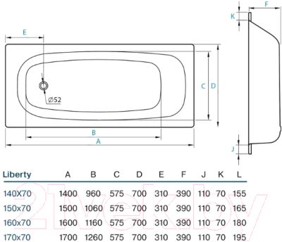 Ванна стальная Koller Pool Liberty 160x70 / B60C2200E