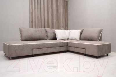 Диван угловой Петрамебель Оскар левый (велюр бежевый хилтон 06 какао/Хилтон 02 светло-бежевый)