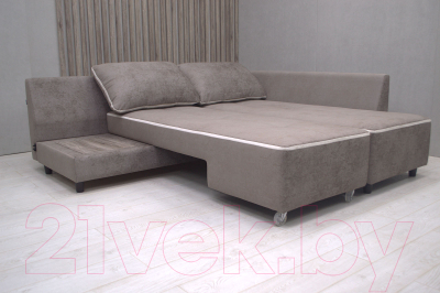 Диван угловой Петрамебель Оскар левый (велюр бежевый хилтон 06 какао/Хилтон 02 светло-бежевый)