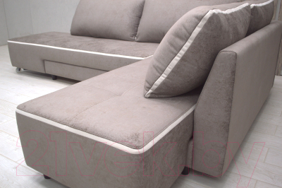 Диван угловой Петрамебель Оскар левый (велюр бежевый хилтон 06 какао/Хилтон 02 светло-бежевый)