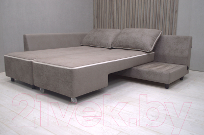 Диван угловой Петрамебель Оскар правый (велюр бежевый хилтон 06 какао/хилтон 02 светло-бежевый)