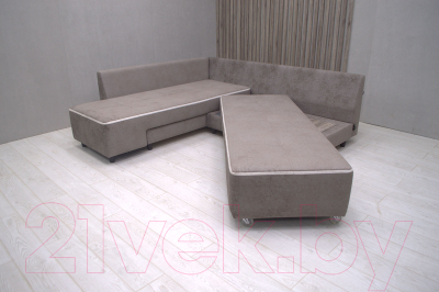 Диван угловой Петрамебель Оскар правый (велюр бежевый хилтон 06 какао/хилтон 02 светло-бежевый)