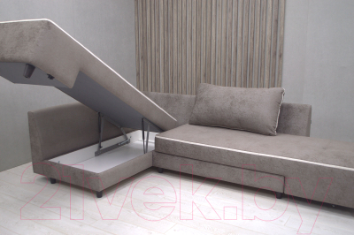 Диван угловой Петрамебель Оскар правый (велюр бежевый хилтон 06 какао/хилтон 02 светло-бежевый)