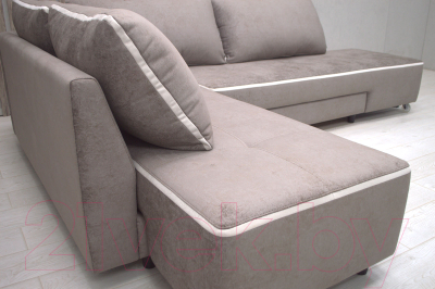 Диван угловой Петрамебель Оскар правый (велюр бежевый хилтон 06 какао/хилтон 02 светло-бежевый)