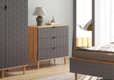 Комод Мебельград Денвер 3 ящика (дуб вотан/графит)