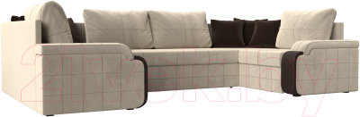 Диван П-образный Лига Диванов Николь П-образный 105 / 60348 (микровельвет, бежевый)