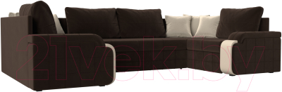 Диван П-образный Лига Диванов Николь П-образный 105 / 60349 (микровельвет, коричневый)