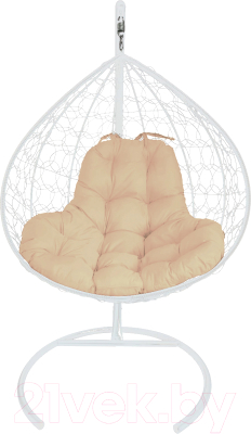 Кресло подвесное M-Group XL / 11120101 (белый ротанг/бежевая подушка) - фото