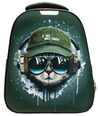 Школьный рюкзак Ecotope Kids Кот / 057-540-53-CLR (зеленый)