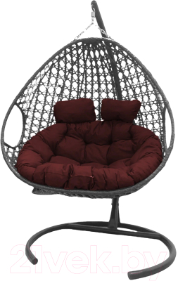 Кресло подвесное M-Group Для двоих Люкс / 11510202 (коричневый ротанг/бордовая подушка) - фото
