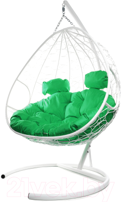 Кресло подвесное M-Group Для двоих / 11450104 (белый ротанг/зеленая подушка)