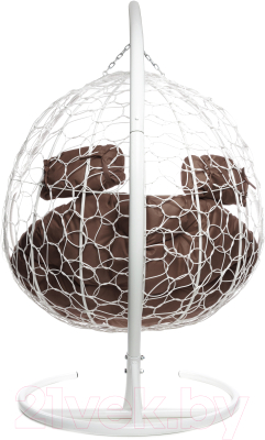 Кресло подвесное M-Group Для двоих / 11450105 (белый ротанг/коричневая подушка)