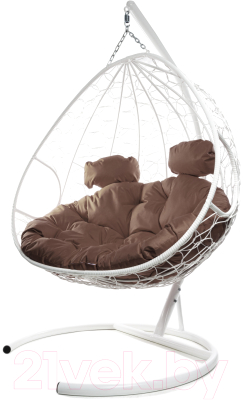 Кресло подвесное M-Group Для двоих / 11450105 (белый ротанг/коричневая подушка)