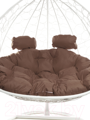 Кресло подвесное M-Group Для двоих / 11450105 (белый ротанг/коричневая подушка)