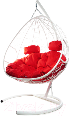 Кресло подвесное M-Group Для двоих / 11450106 (белый ротанг/красная подушка)