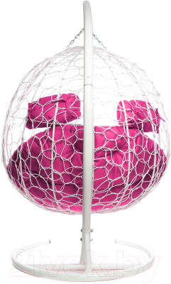 Кресло подвесное M-Group Для двоих / 11450108 (белый ротанг/розовая подушка)