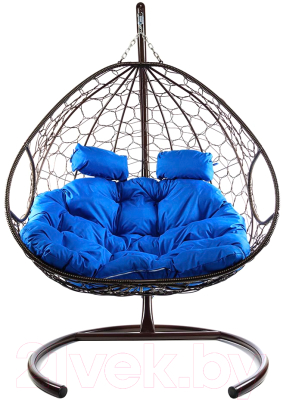 Кресло подвесное M-Group Для двоих / 11450210 (коричневый ротанг/синяя подушка) - фото