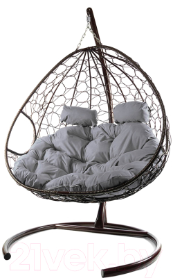 Кресло подвесное M-Group Для двоих / 11450209 (коричневый ротанг/серая подушка) - фото