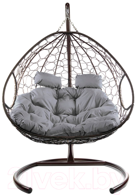 Кресло подвесное M-Group Для двоих / 11450209 (коричневый ротанг/серая подушка)