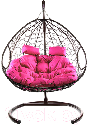Кресло подвесное M-Group Для двоих / 11450208 (коричневый ротанг/розовая подушка)