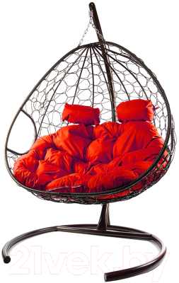 Кресло подвесное M-Group Для двоих / 11450206 (коричневый ротанг/красная подушка) - фото