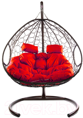 Кресло подвесное M-Group Для двоих / 11450206 (коричневый ротанг/красная подушка)
