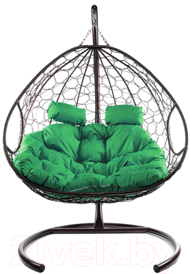 Кресло подвесное M-Group Для двоих / 11450204 (коричневый ротанг/зеленая подушка) - фото