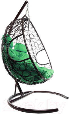 Кресло подвесное M-Group Для двоих / 11450204 (коричневый ротанг/зеленая подушка)