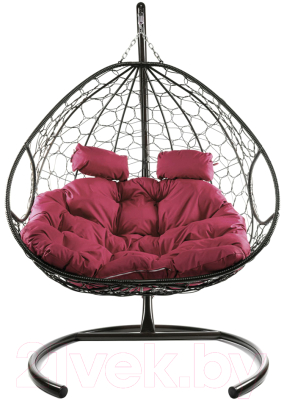 Кресло подвесное M-Group Для двоих / 11450202 (коричневый ротанг/бордовая подушка) - фото