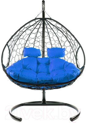 Кресло подвесное M-Group Для двоих / 11450410 (черный ротанг/синяя подушка) - фото