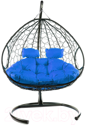 Кресло подвесное M-Group Для двоих / 11450410 (черный ротанг/синяя подушка)