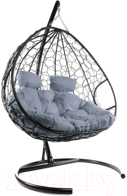 Кресло подвесное M-Group Для двоих / 11450409 (черный ротанг/серая подушка) - фото