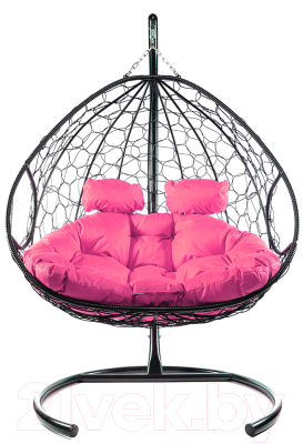 Кресло подвесное M-Group Для двоих / 11450408 (черный ротанг/розовая подушка) - фото