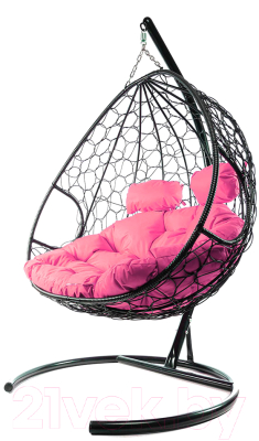 Кресло подвесное M-Group Для двоих / 11450408 (черный ротанг/розовая подушка)