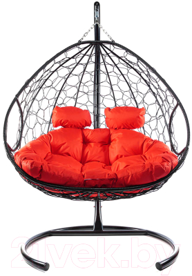 Кресло подвесное M-Group Для двоих / 11450406 (черный ротанг/красная подушка) - фото