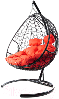 Кресло подвесное M-Group Для двоих / 11450406 (черный ротанг/красная подушка)