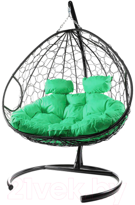 Кресло подвесное M-Group Для двоих / 11450404 (черный ротанг/зеленая подушка)