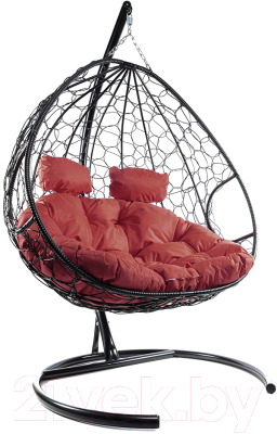 Кресло подвесное M-Group Для двоих / 11450402 (черный ротанг/бордовая подушка) - фото