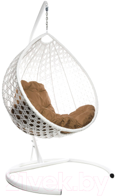 Кресло подвесное M-Group Капля Люкс / 11030101 (белый ротанг/бежевая подушка) - фото