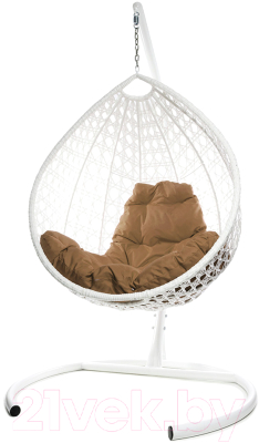 Кресло подвесное M-Group Капля Люкс / 11030101 (белый ротанг/бежевая подушка)