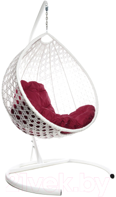 Кресло подвесное M-Group Капля Люкс / 11030102 (белый ротанг/бордовая подушка) - фото
