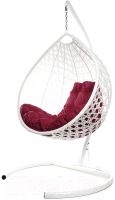 Кресло подвесное M-Group Капля Люкс / 11030102 (белый ротанг/бордовая подушка)