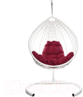 Кресло подвесное M-Group Капля Люкс / 11030102 (белый ротанг/бордовая подушка)