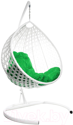 Кресло подвесное M-Group Капля Люкс / 11030104 (белый ротанг/зеленая подушка) - фото